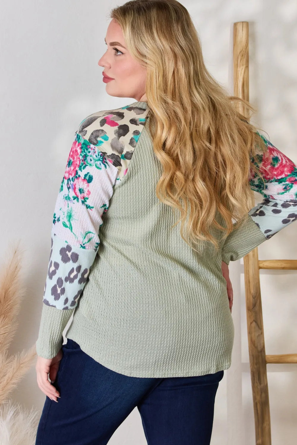 Hailey & Co Full Size Printed Round Neck Blouse - Lilixa.store
