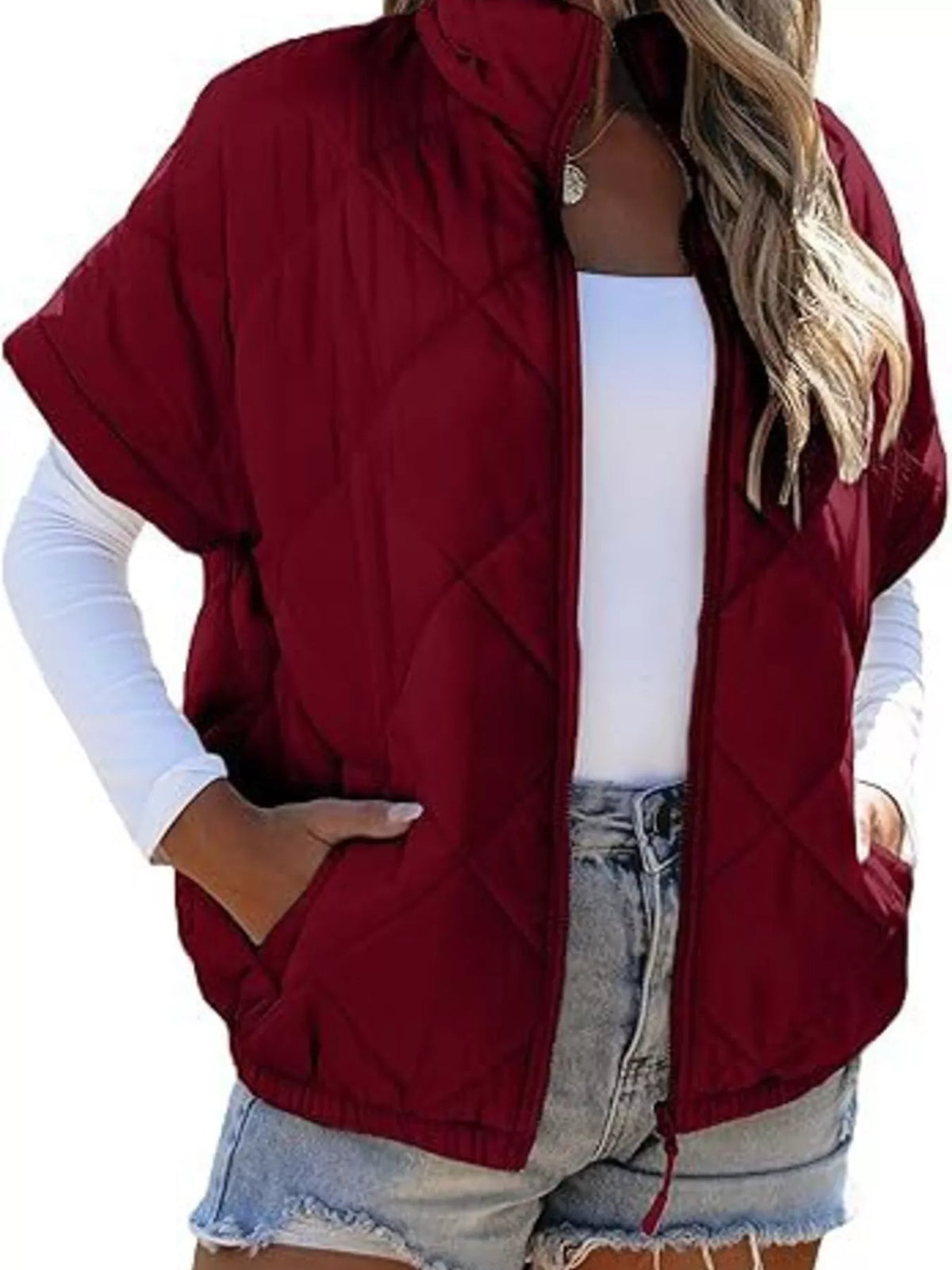 Quilted Zip Up Short Sleeve Winter Coat - Lilixa.store
