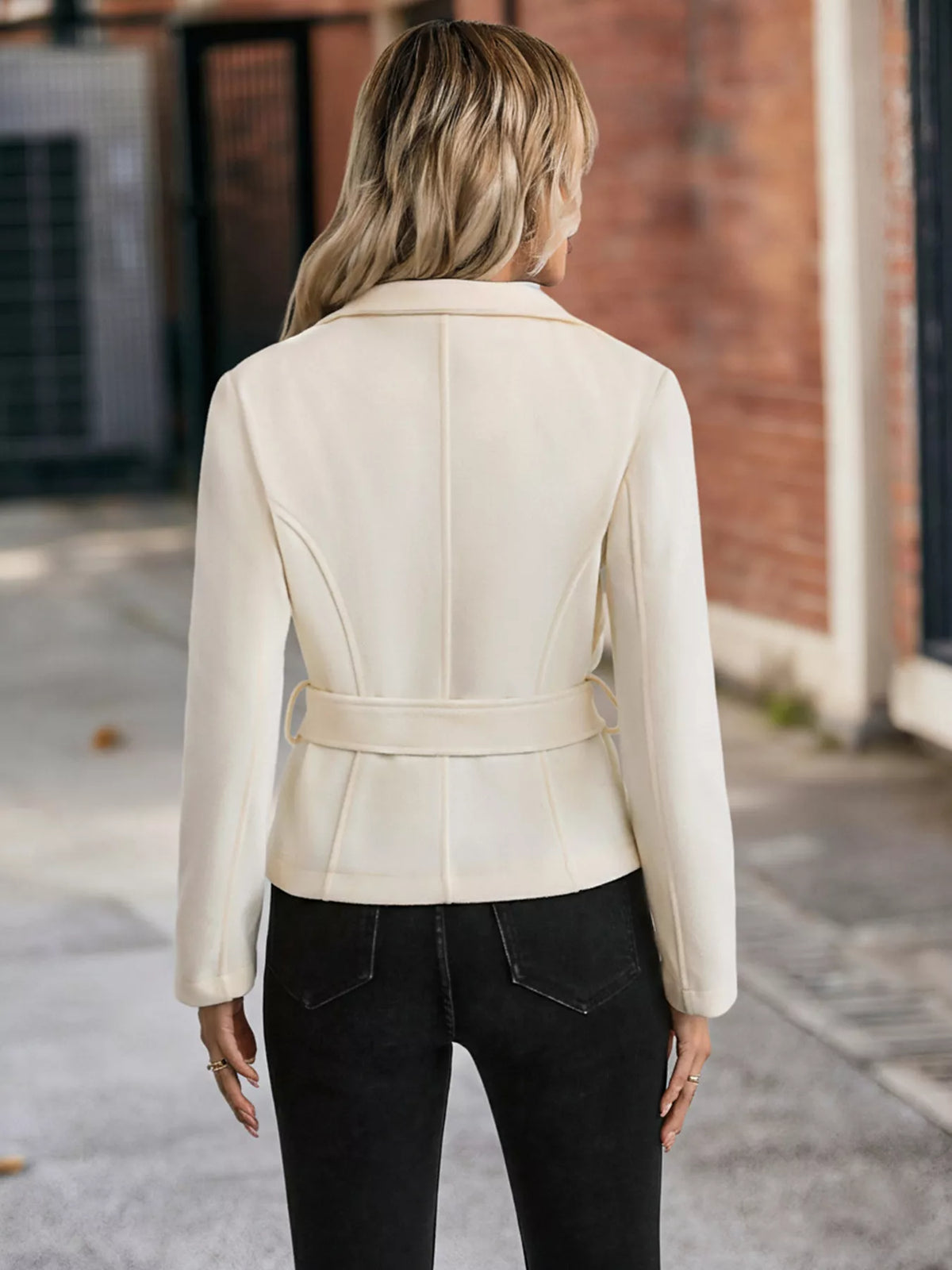 Belted Button-Up Jacket in Beige, view 5