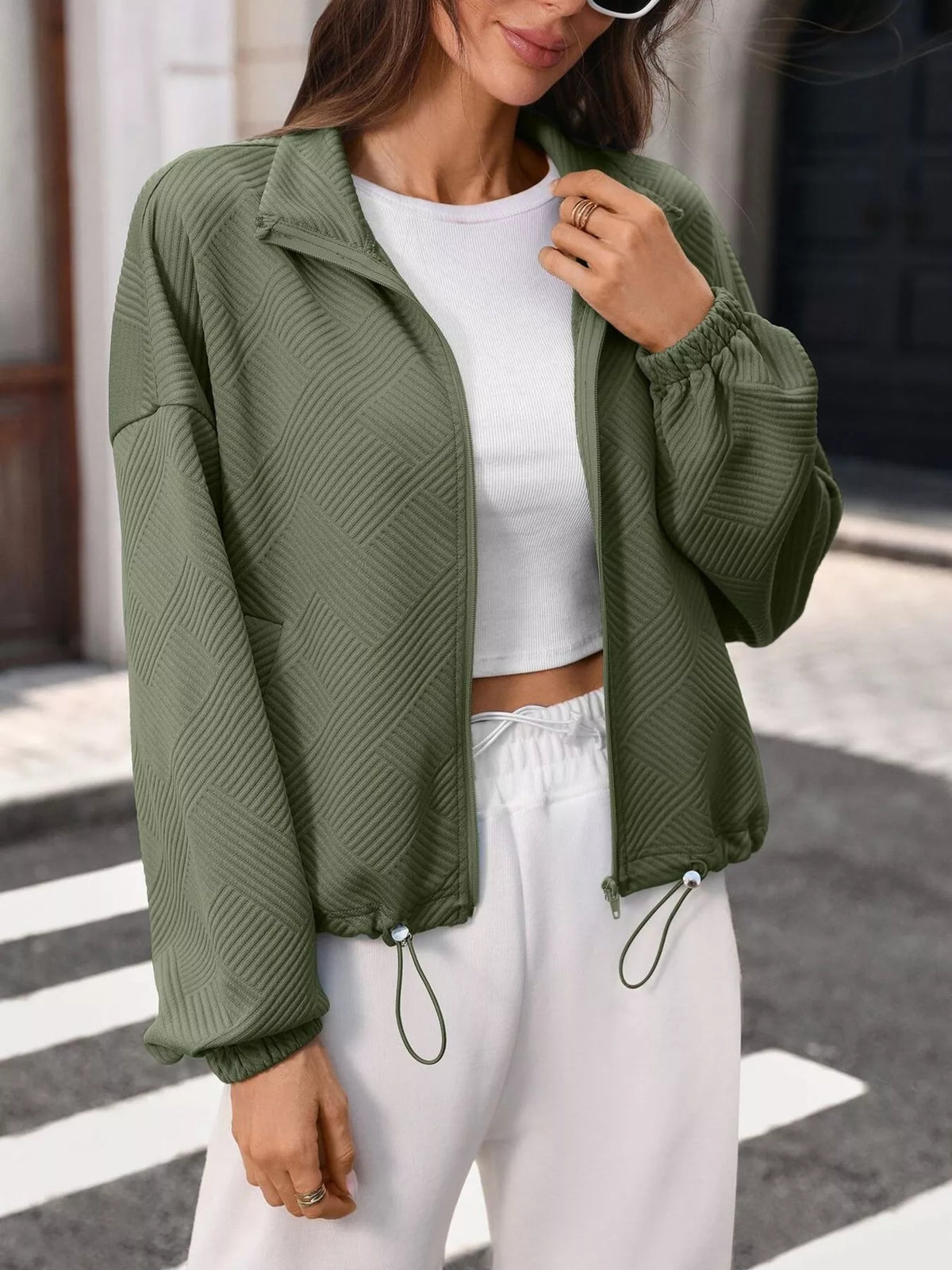 Textured Zip-Up Casual Jacket