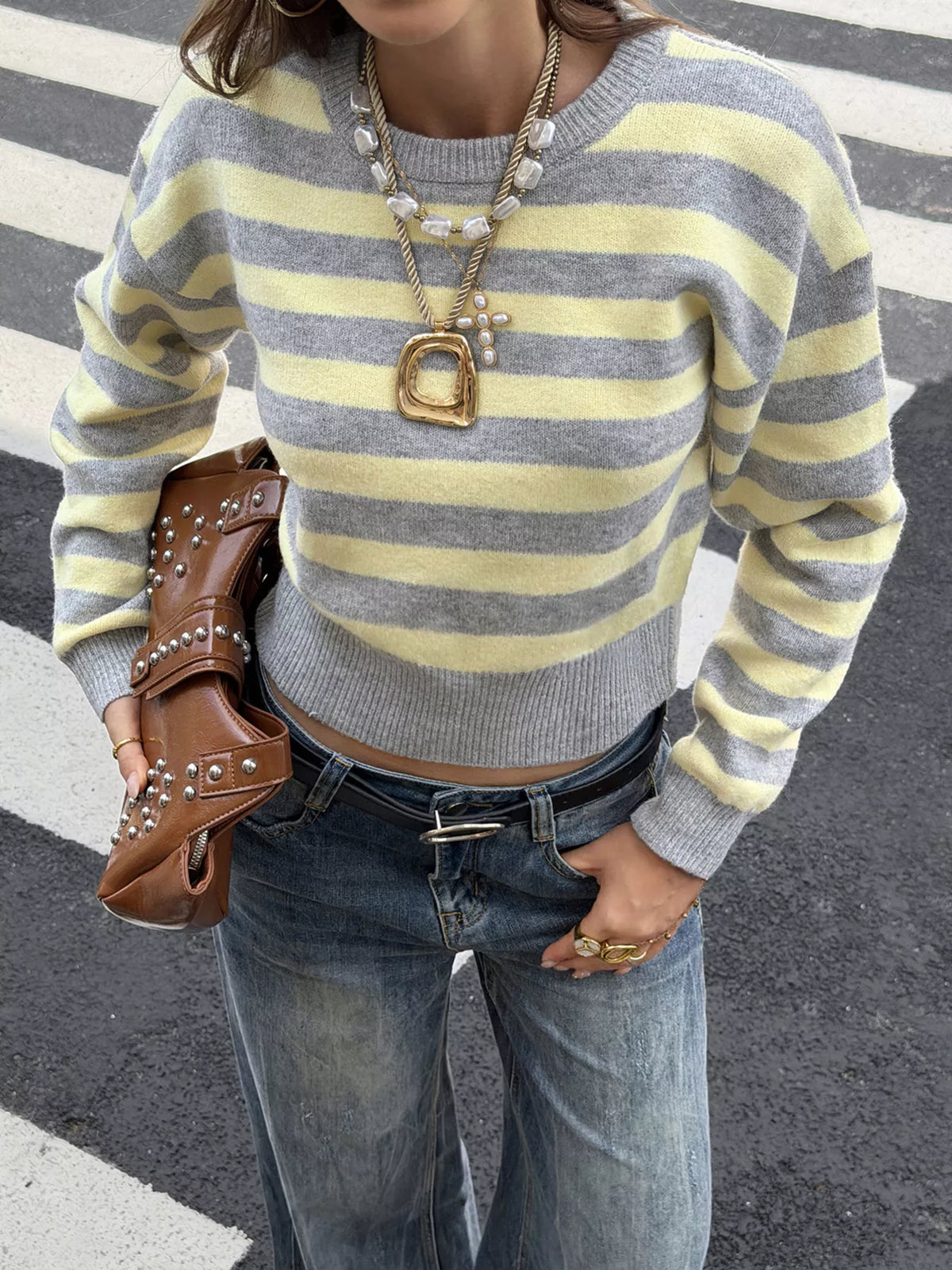 Casual Striped Cropped Sweater - Lilixa.store
