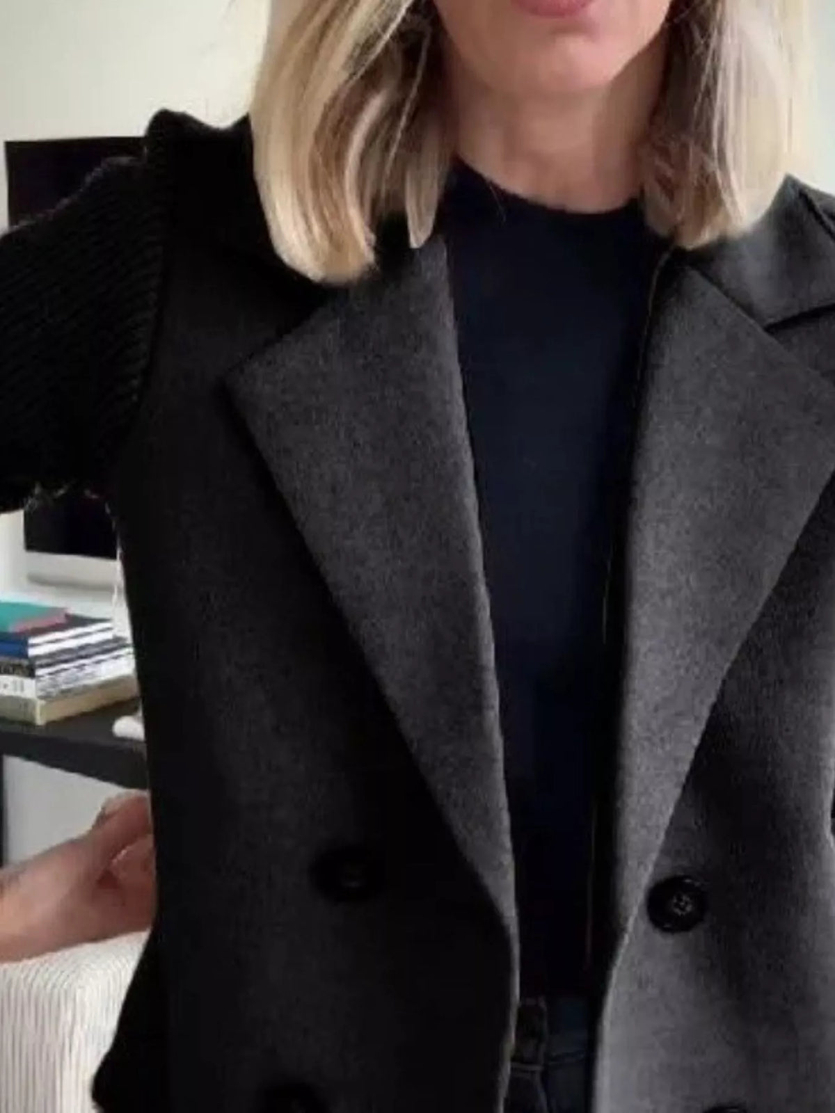 Full Size Knit Sleeve Double-Breasted Outerwear Plus Size, view 3