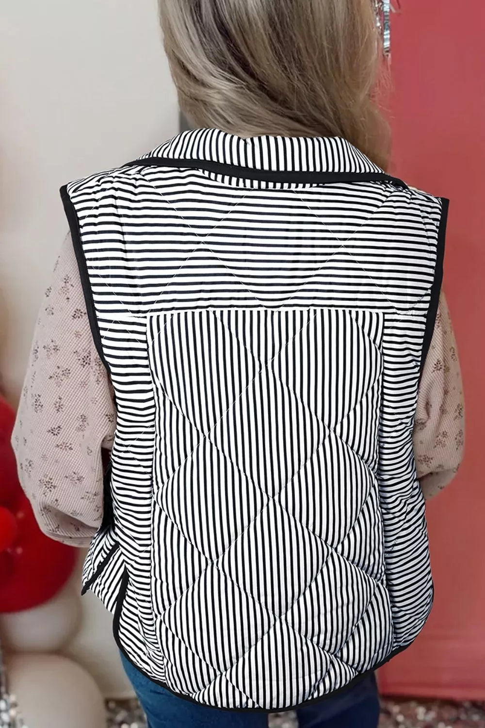 Striped Quilted Vest Coat - Lilixa.store