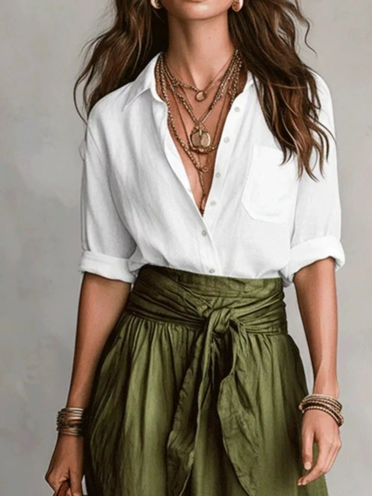 Full Size Button-Down Shirt and Skirt Set Plus Size - Lilixa.store