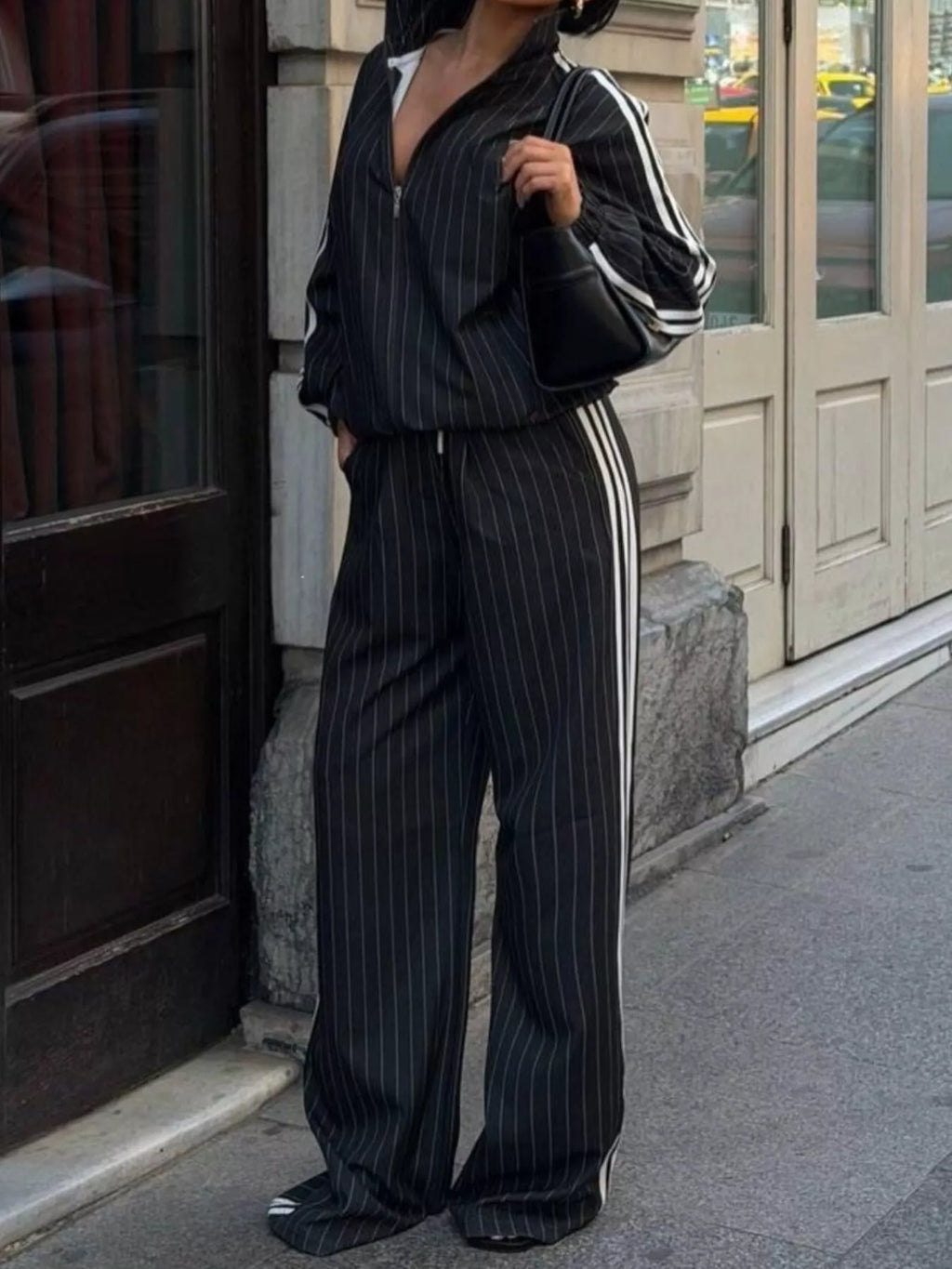 Side Stripe Zip Up Jacket and Pants Set - Lilixa.store
