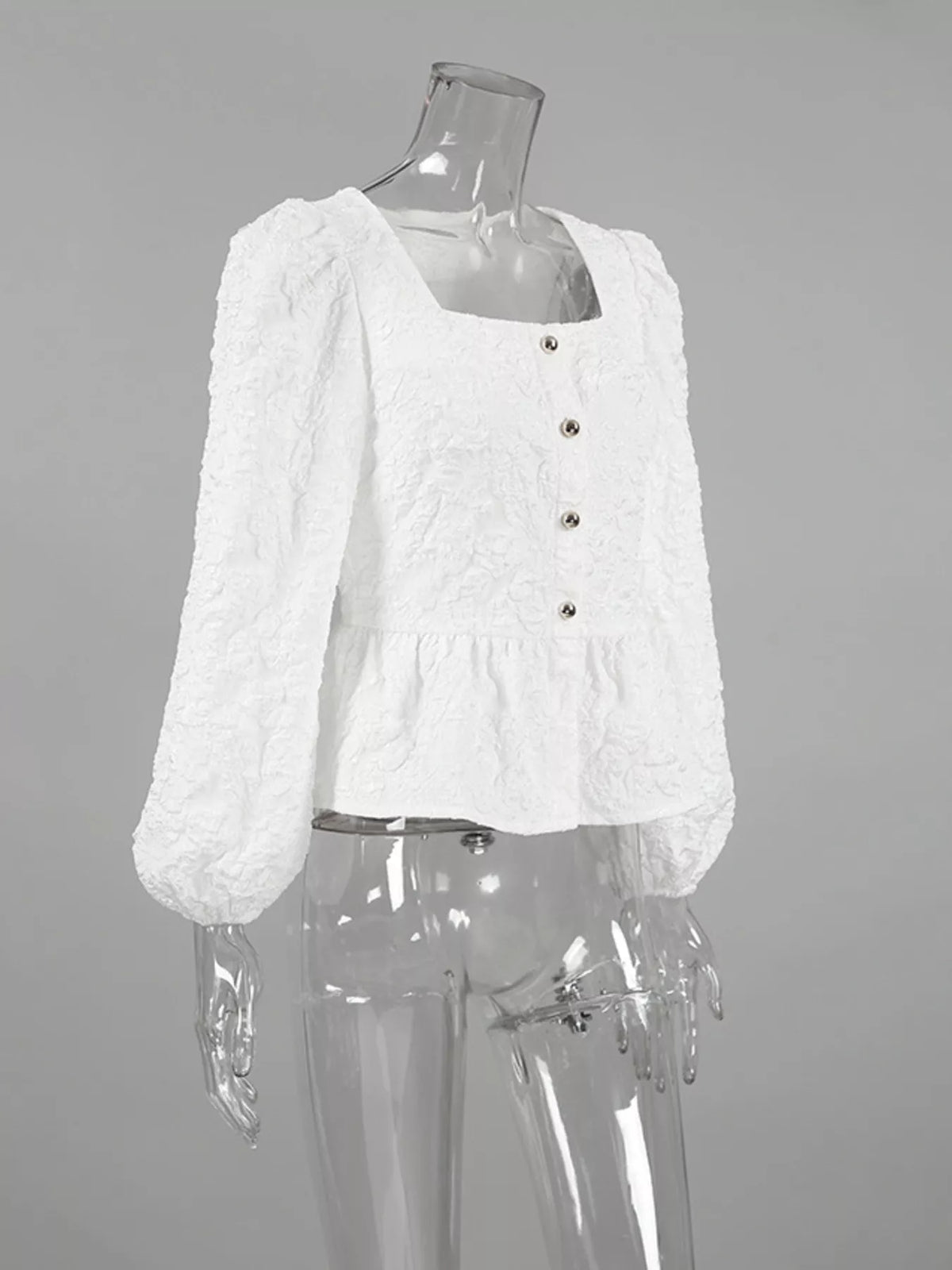 Square Neck Textured Peplum Blouse, view 5