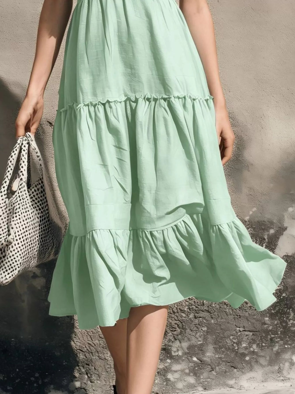Full Size Ruffled V-Neck Tiered Midi Dress Plus Size - Lilixa.store