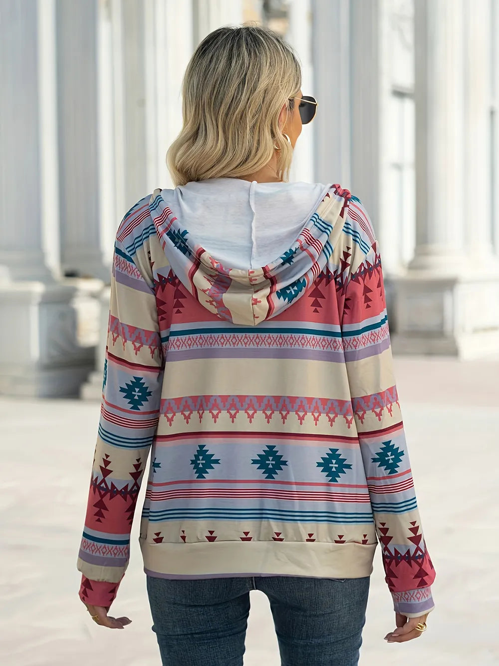 Geometric Zip Up Long Sleeve Hooded Jacket, view 10