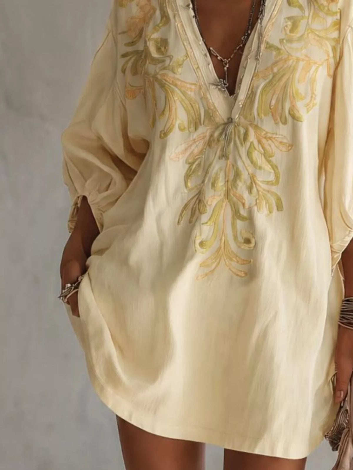 Full Size Embroidered V-Neck Mini Dress Plus Size - Lilixa.store