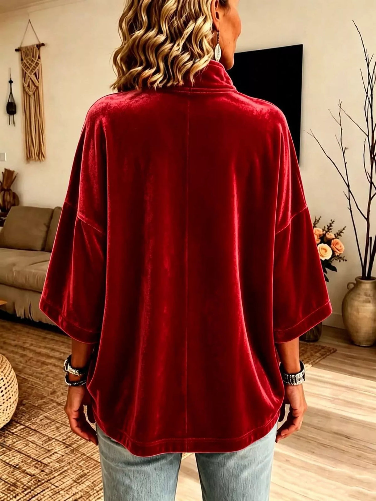 Full Size Velvet Quarter-Zip Sweatshirt Plus Size, view 12