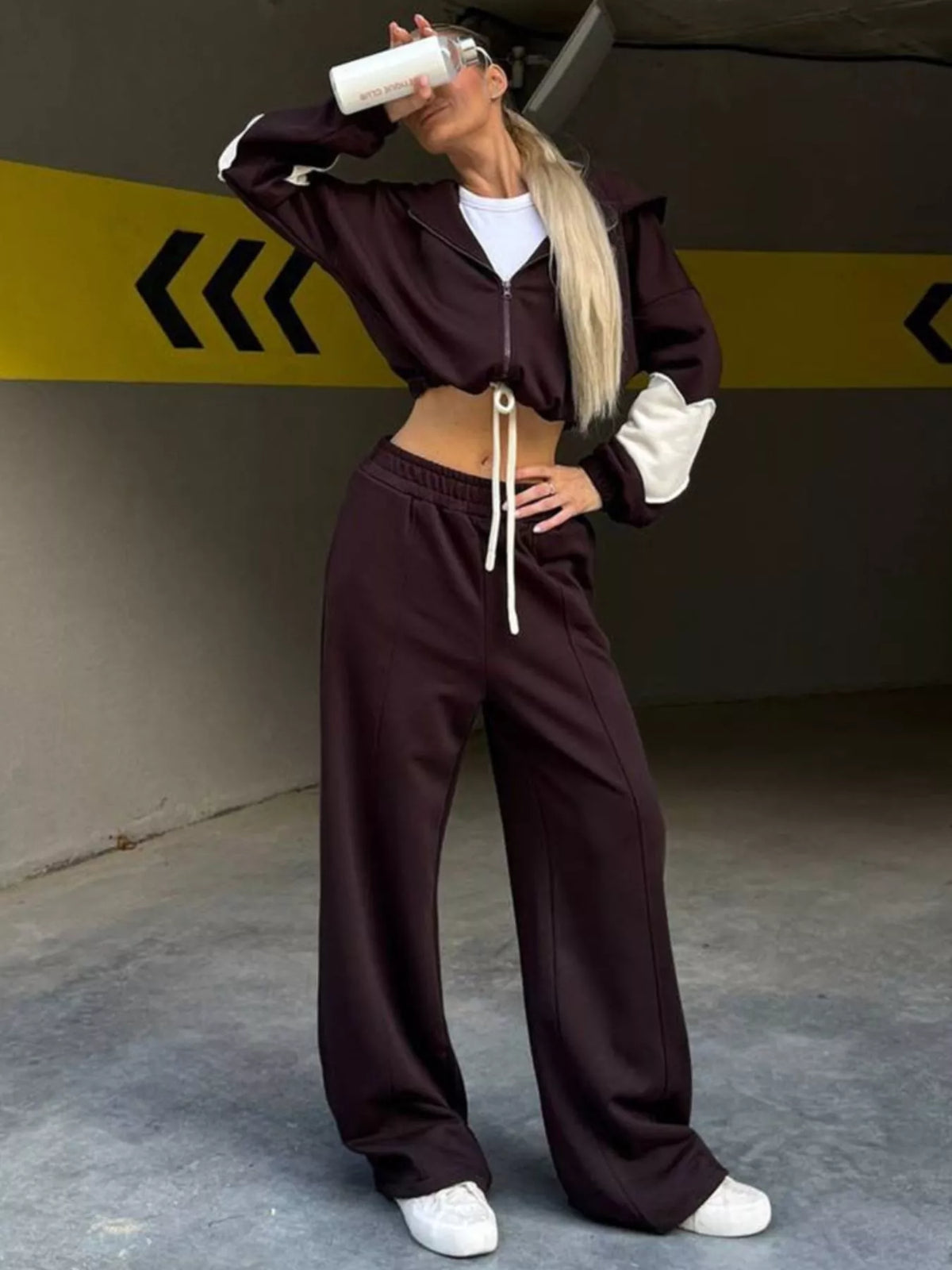Zip Up Hoodie and Wide-Leg Pants Set - Lilixa.store