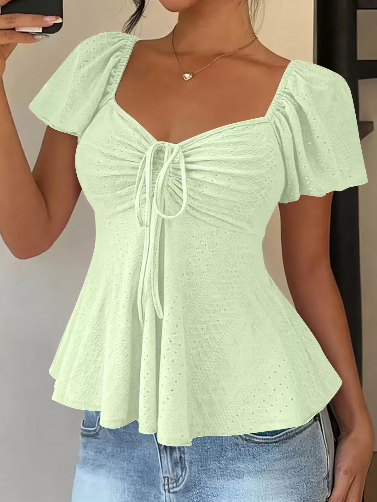 Sweetheart Neck Flutter Sleeve Top - Lilixa.store