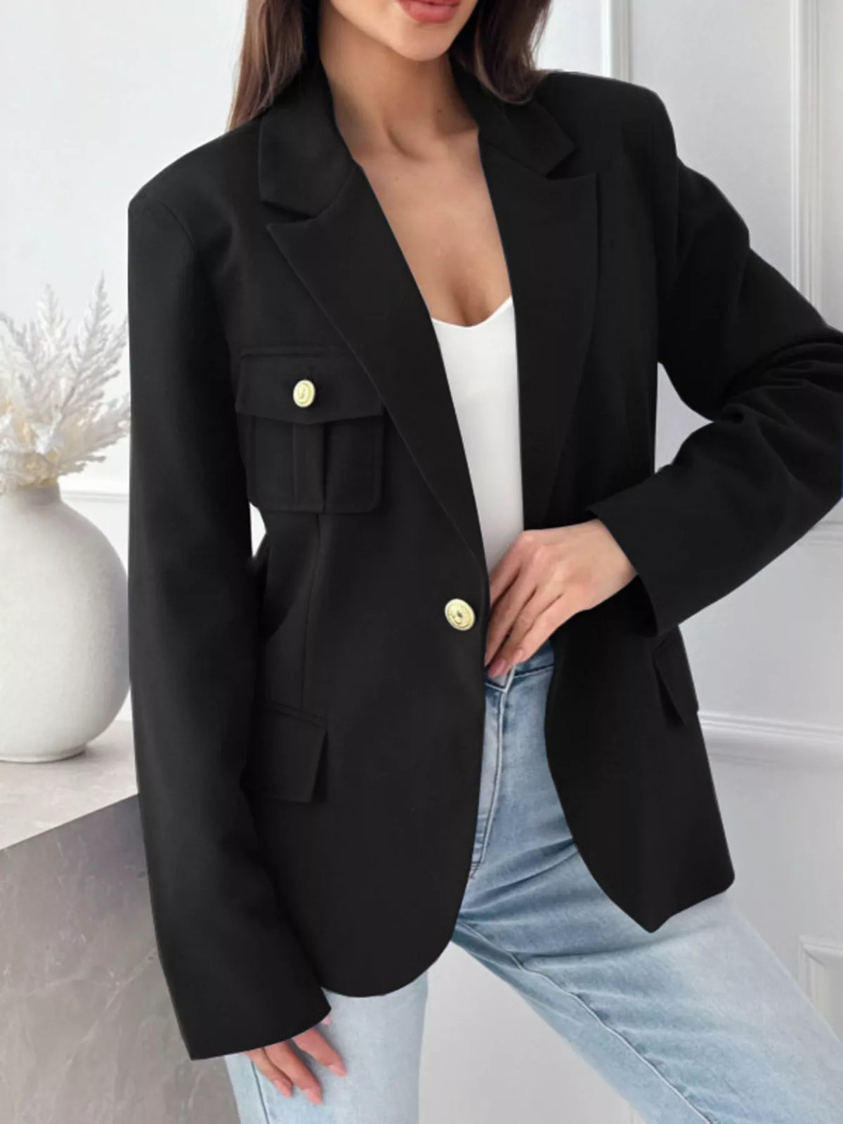 Lapel Collar One Button Blazer - Lilixa.store