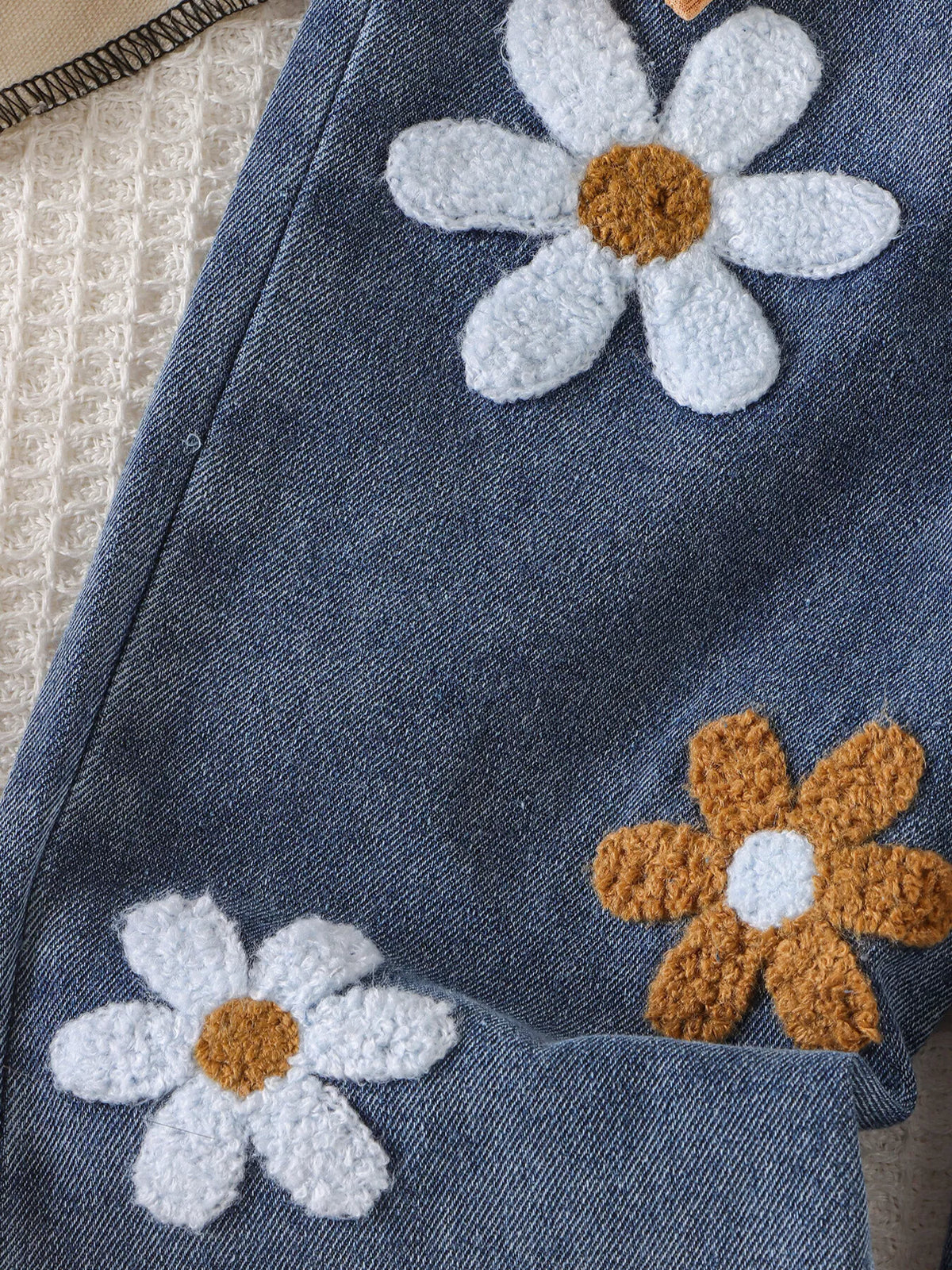 Children's Round Neck Top and Flower Jeans Set - Lilixa.store