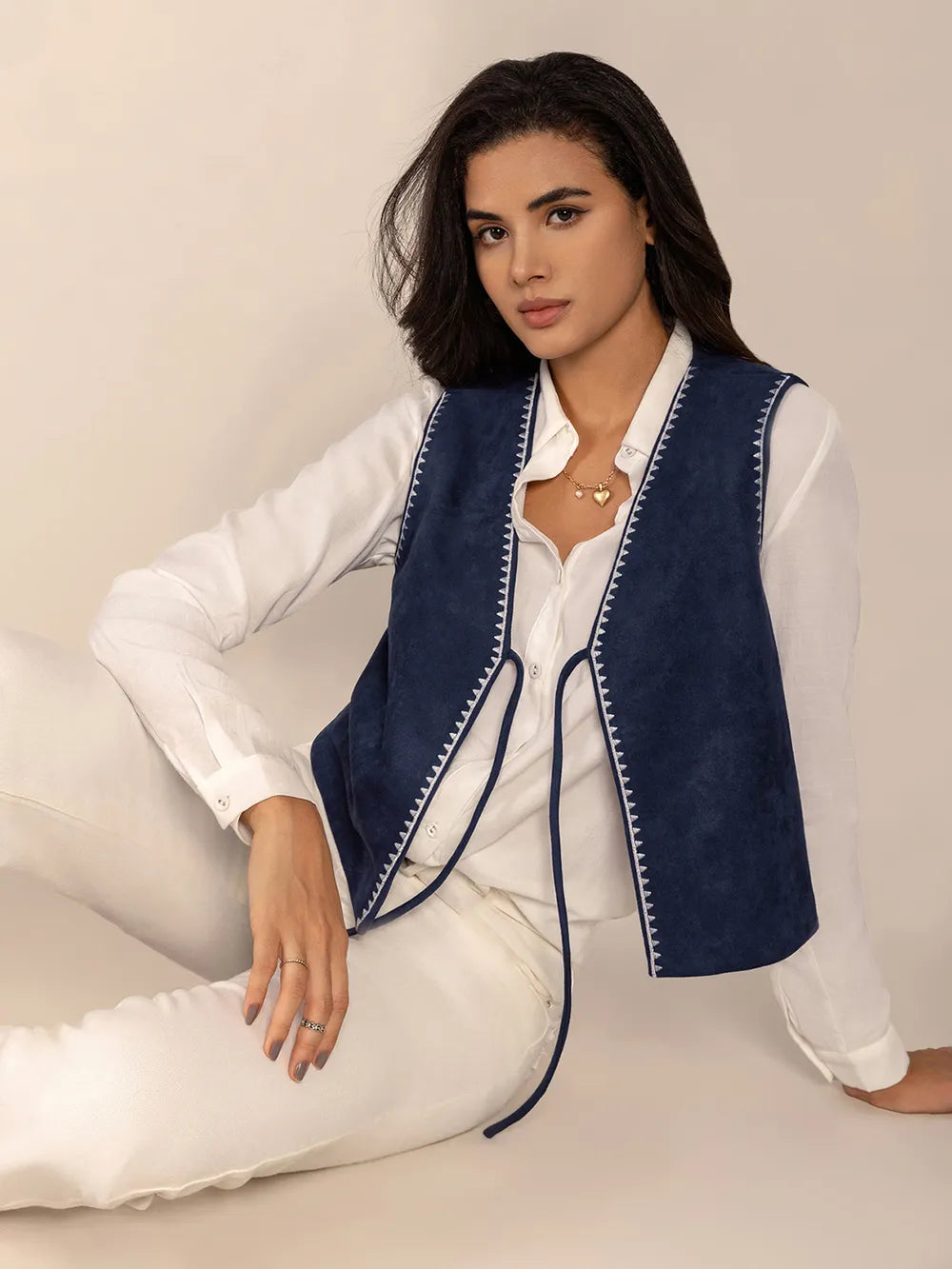 Tied Contrast Trim Vest - Lilixa.store