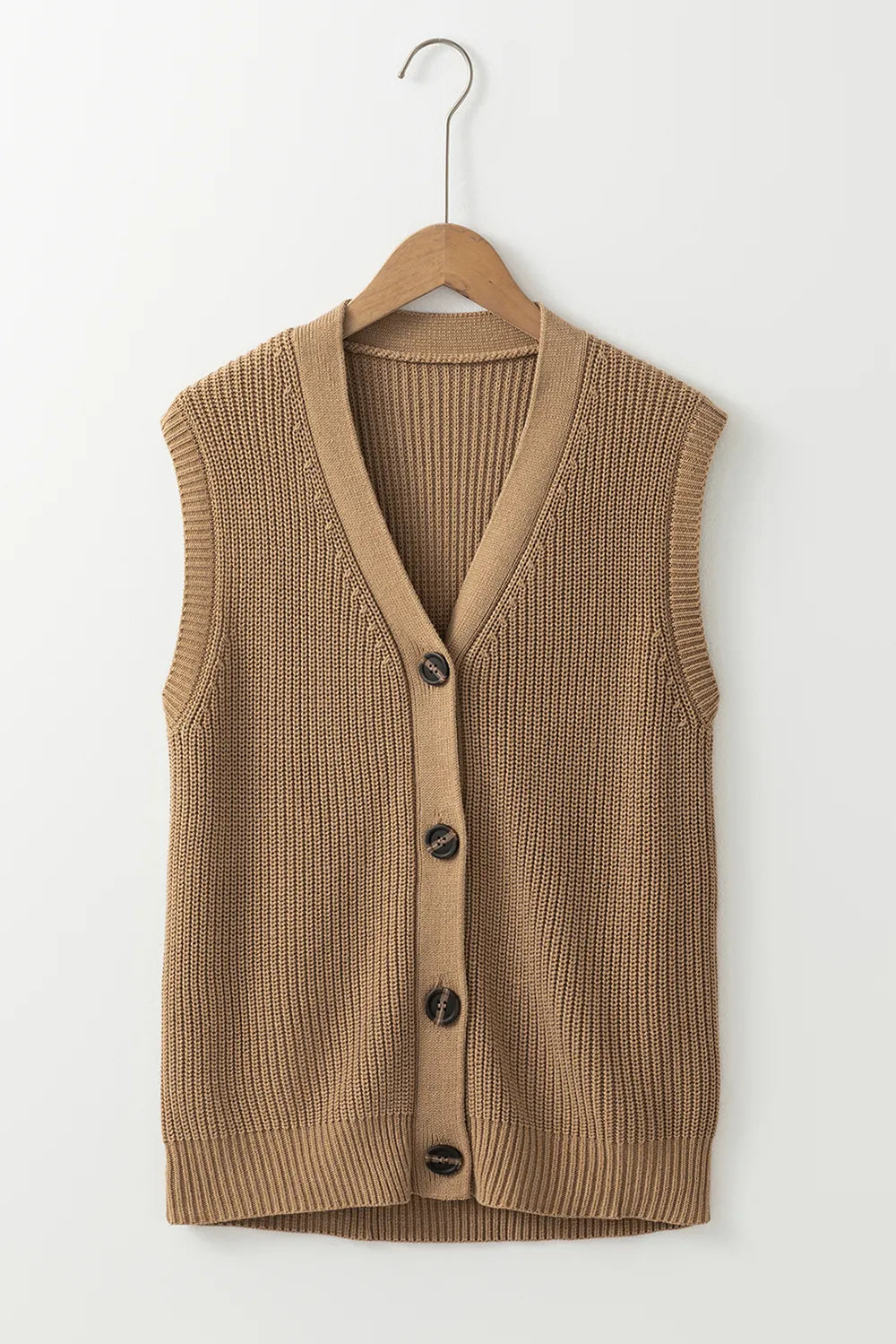 Button Up V-Neck Sweater Vest in Camel, view 5