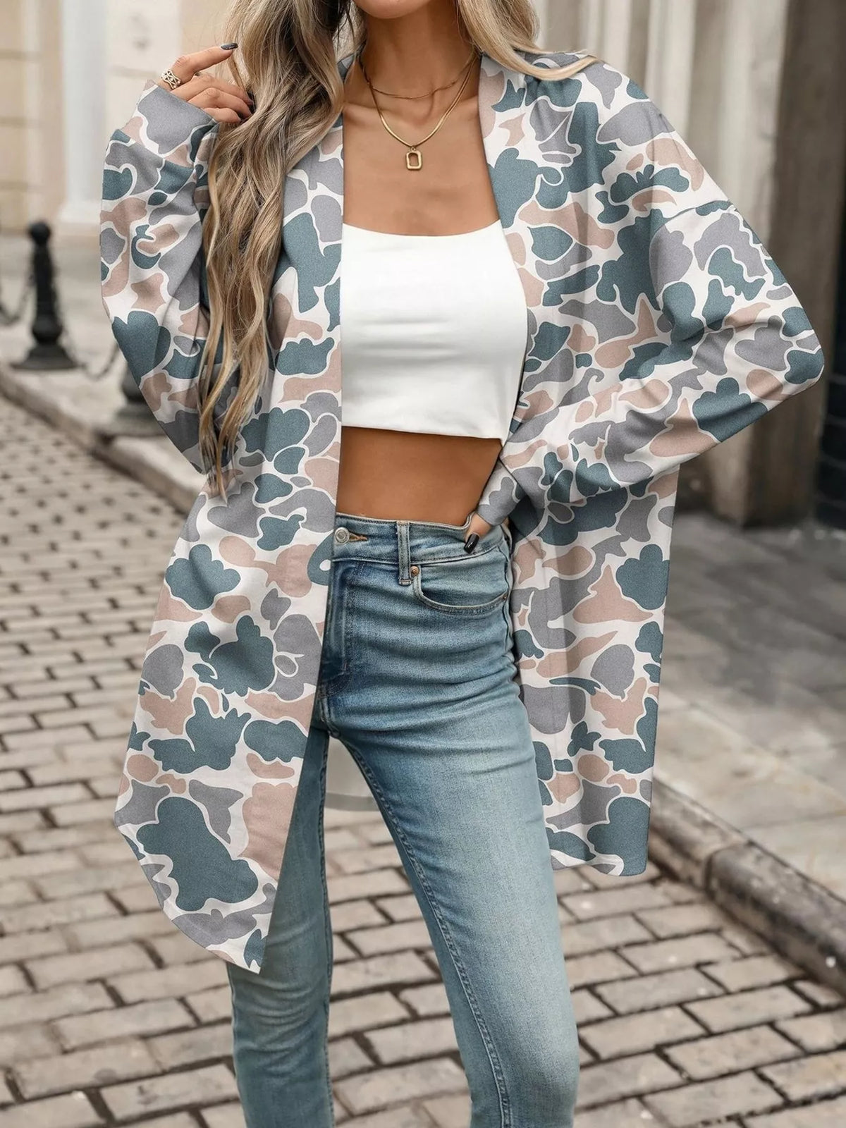 Printed Open Front Cardigan - Lilixa.store