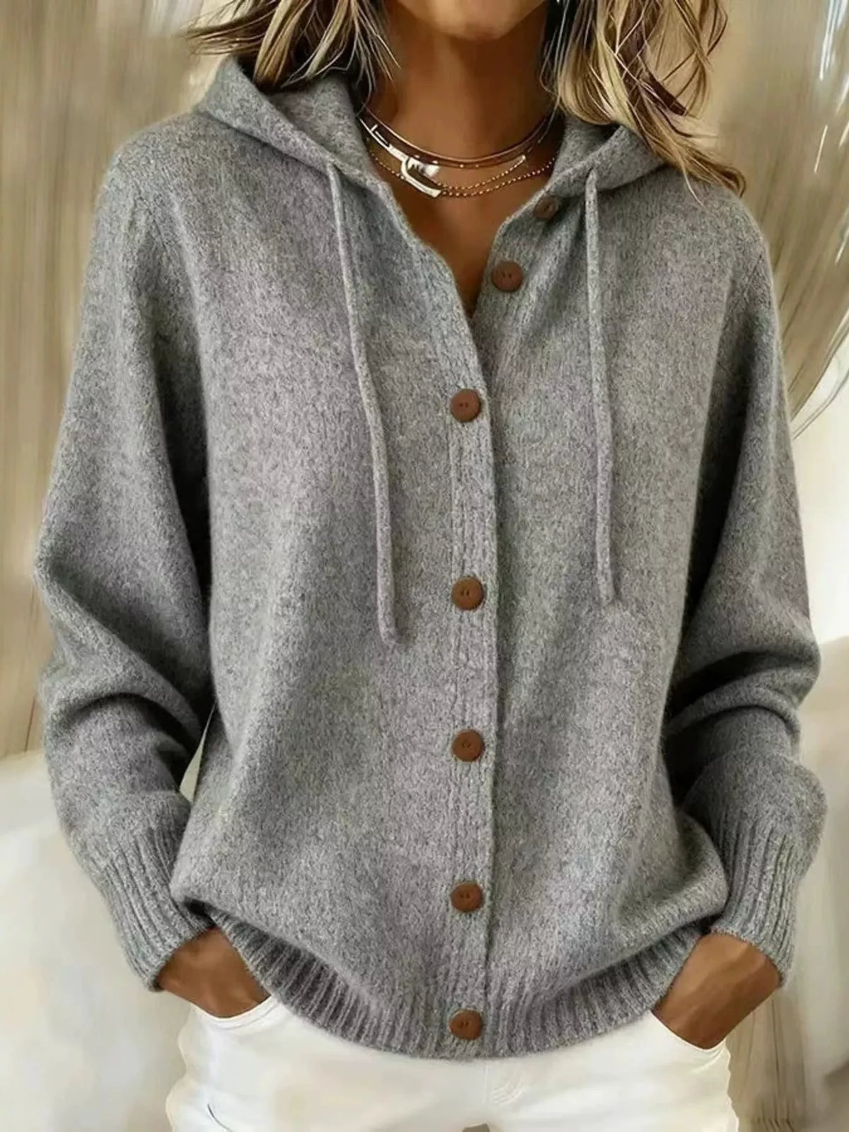 Full Size Hooded Button-Down Knit Cardigan Plus Size - Lilixa.store