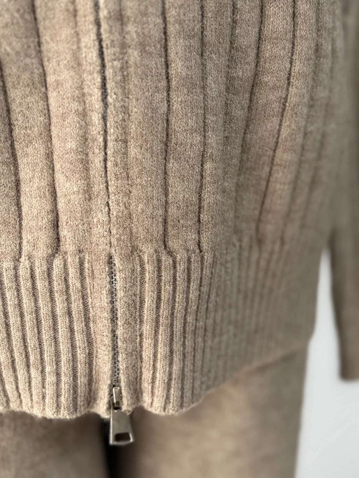 Cozy Ribbed Knit Zip-Up Hoodie and Wide-Leg Pants Sweater Set, view 5