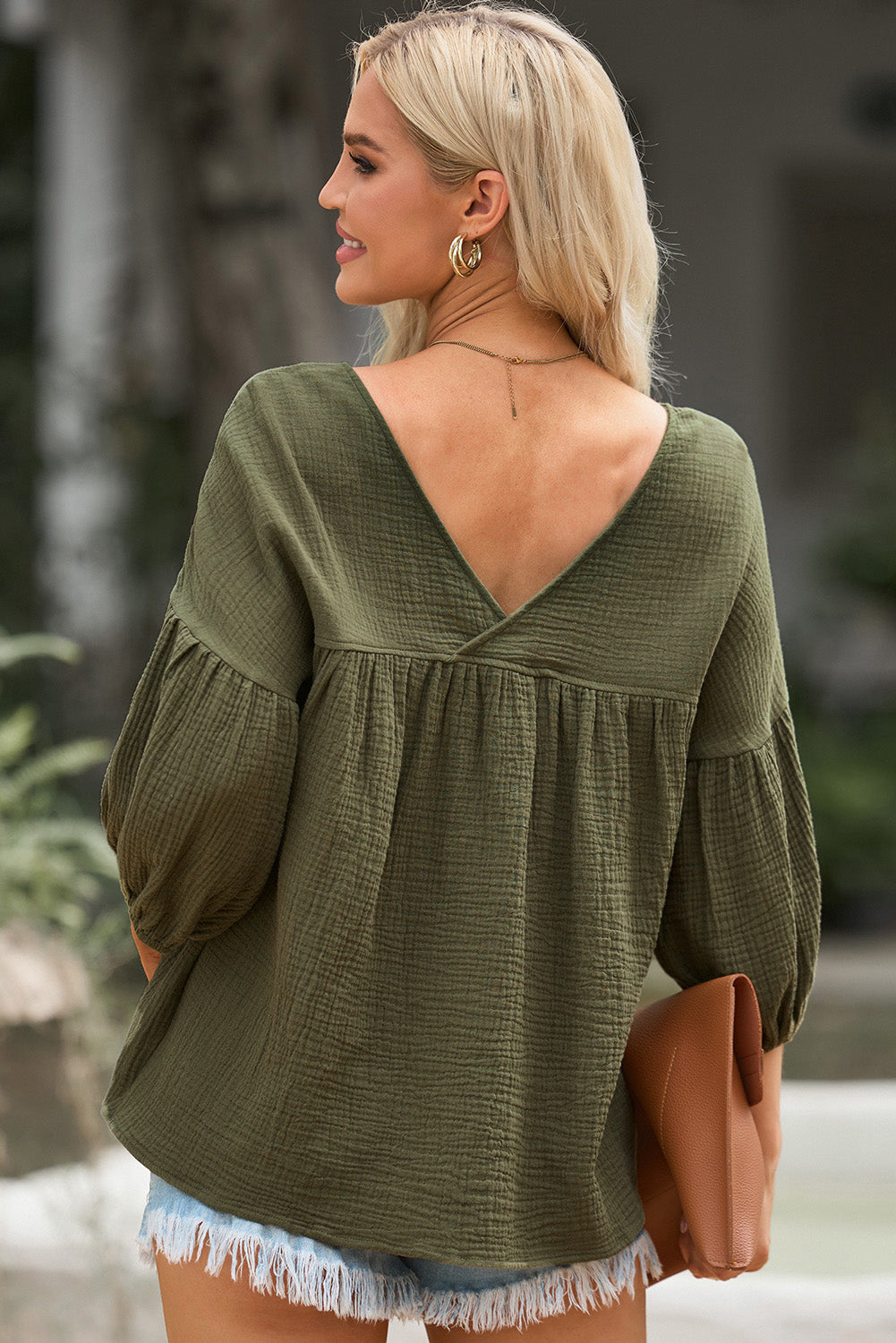 Dropped Shoulder V-Neck Blouse, view 8