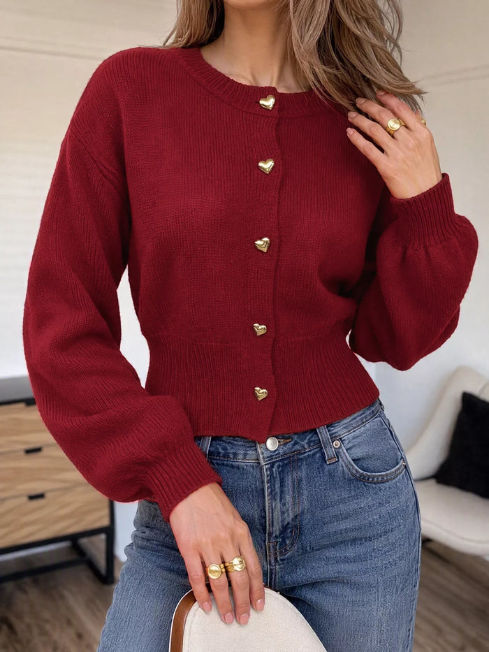 Heart-Button Knit Cardigan - Lilixa.store