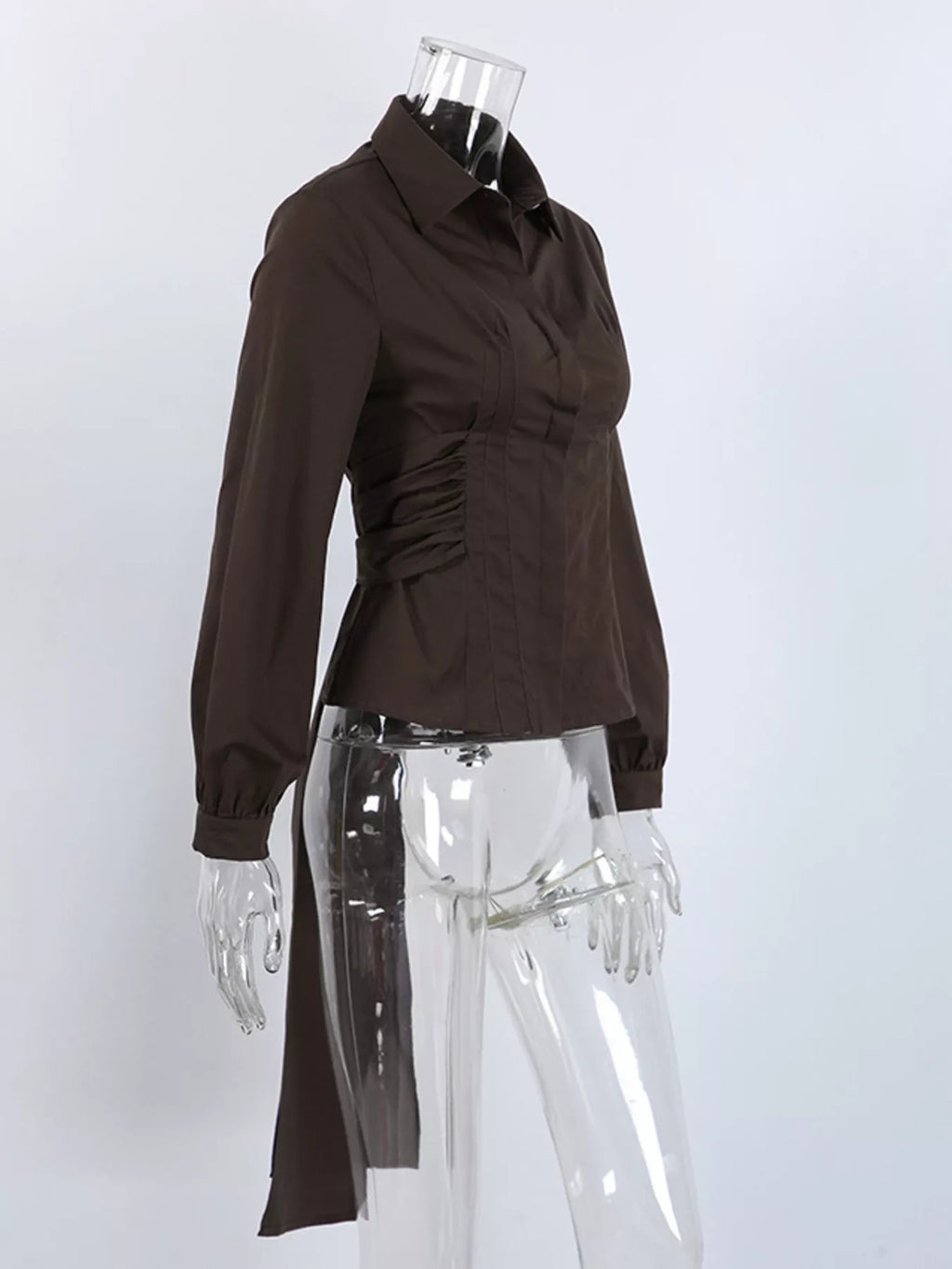 Slim-Fit Ruched Waist Shirt - Lilixa.store