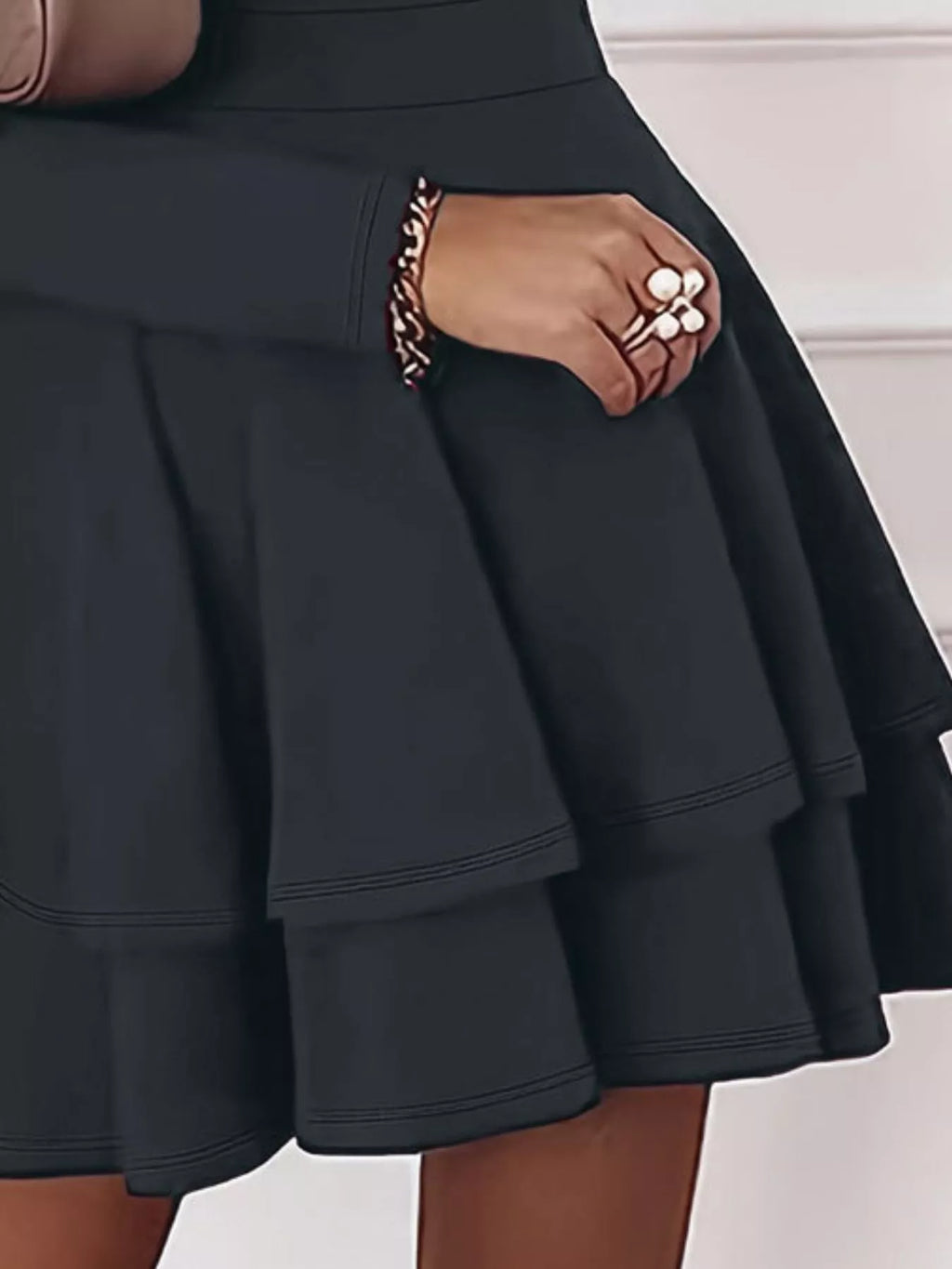 V-Neck Long Sleeve Layered Ruffle Mini Dress - Lilixa.store