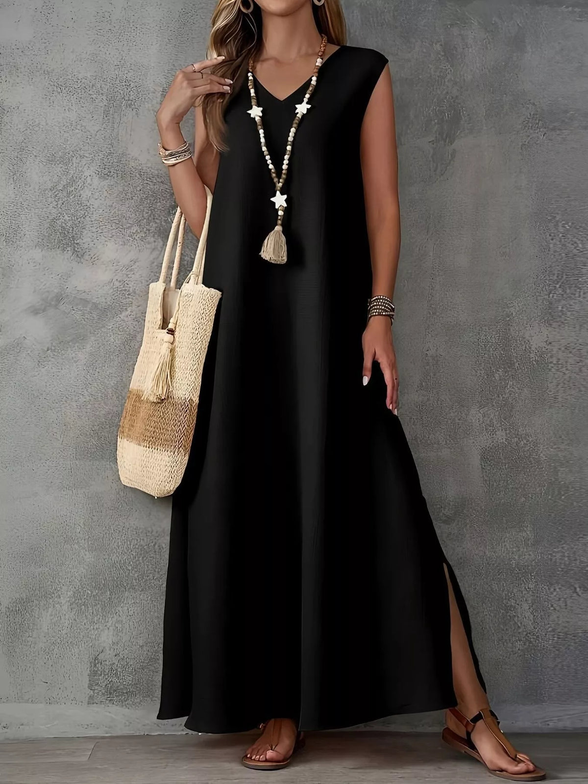 Sleeveless V-Neck Side-Slit Maxi Dress - Lilixa.store