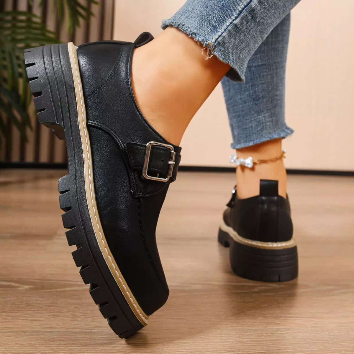 Round Toe Buckle Loafers, view 8