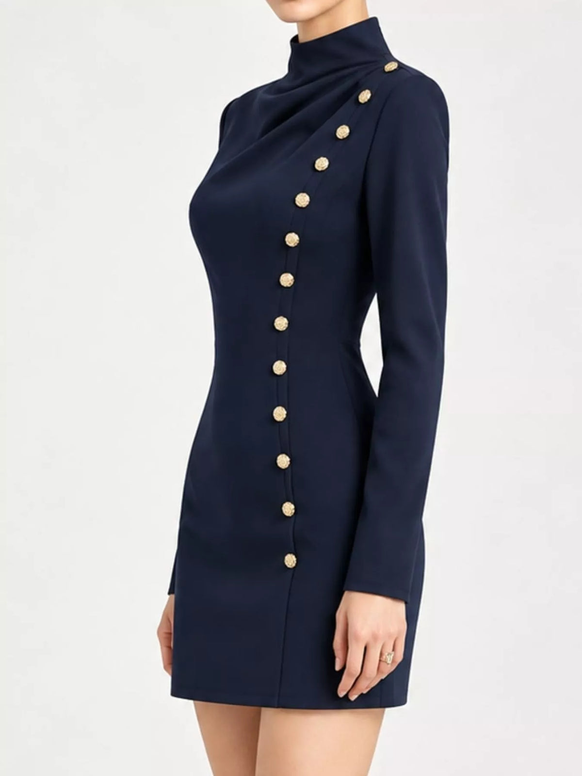 Full Size Decorative Button Mock Neck Mini Dress Plus Size, view 10