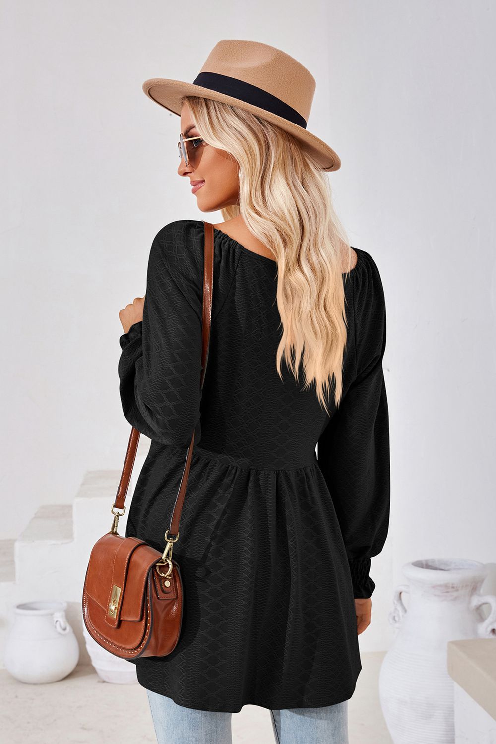 V-Neck Lantern Sleeve Blouse, view 14
