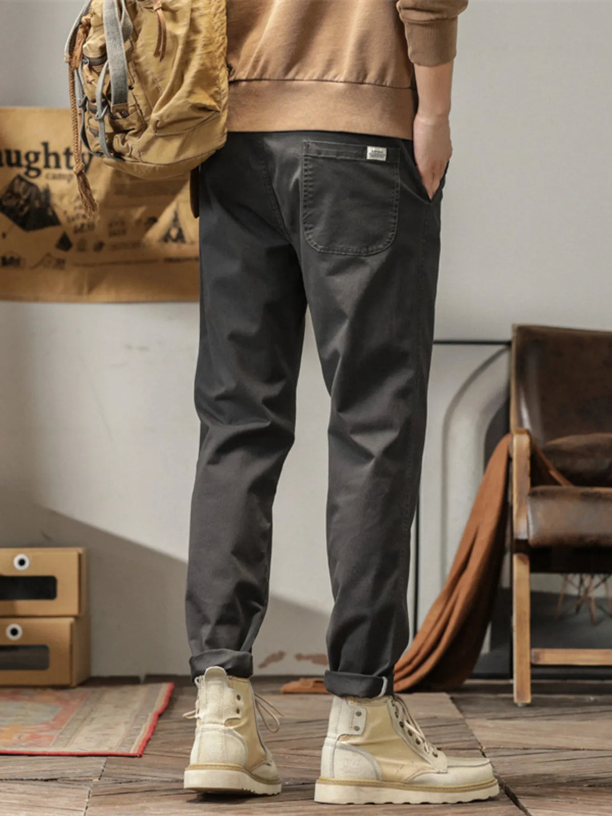 Men's Plus Size Casual Style Slim Fit Ankle Banded Pants, view 3