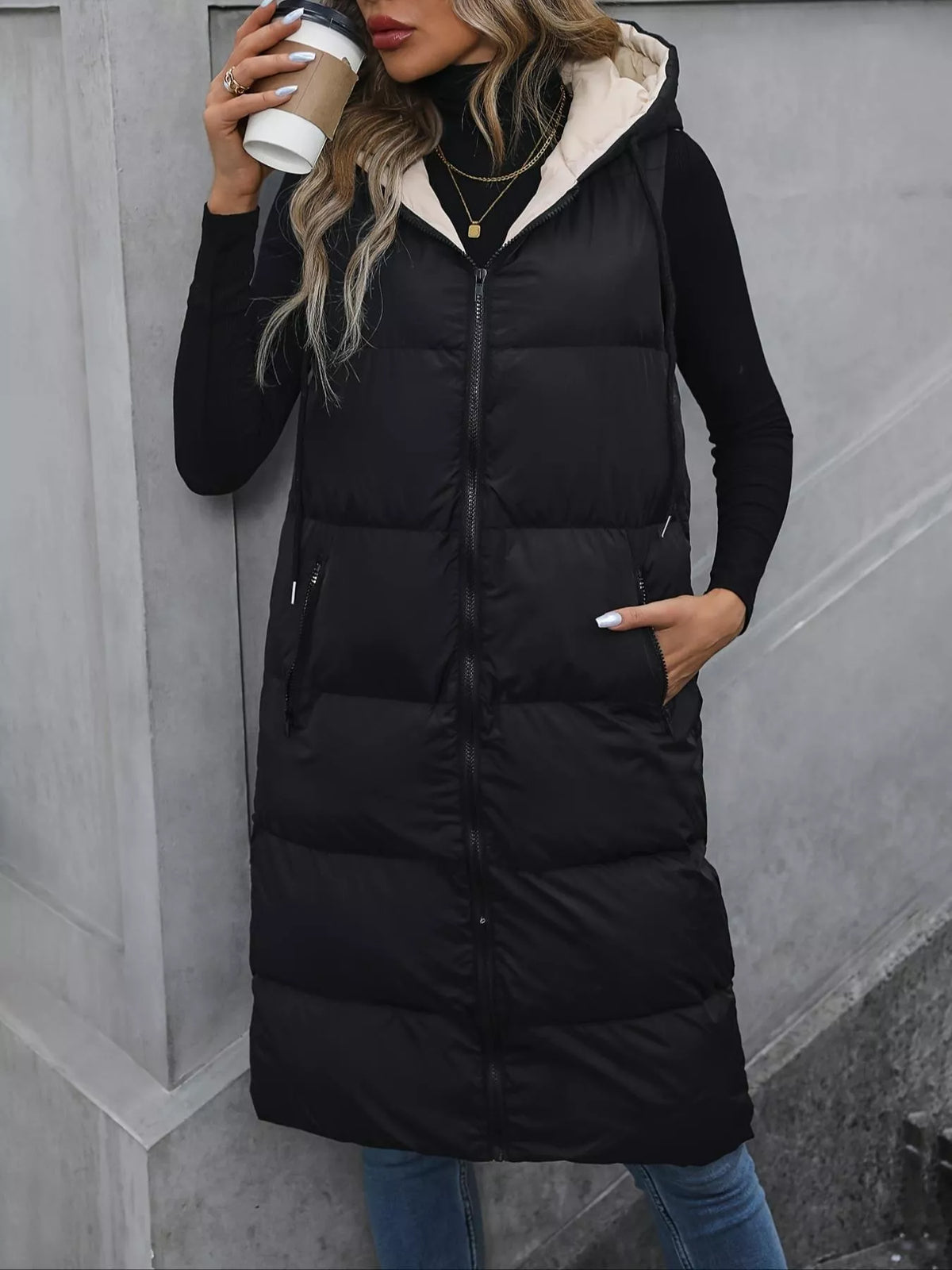 Longline Padded Hooded Vest Coat - Lilixa.store