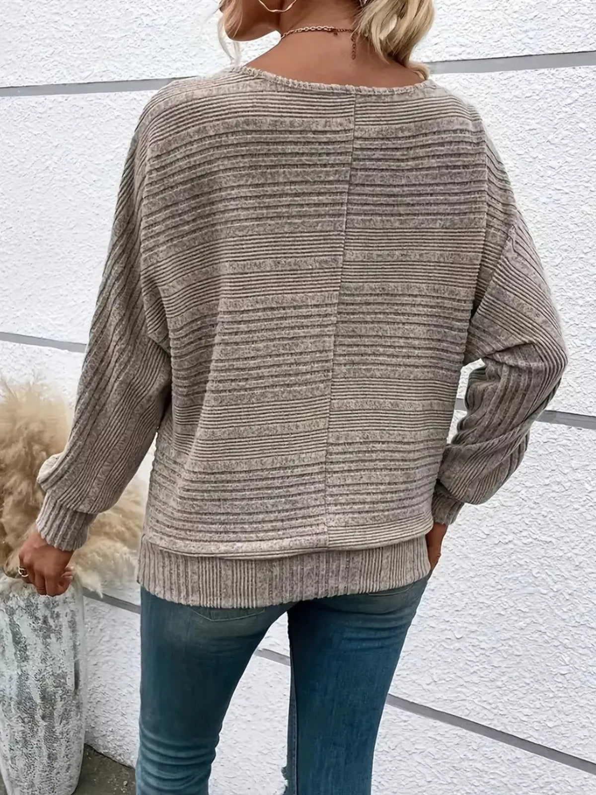 Ribbed Knit Quarter Zip Sweatshirt - Lilixa.store