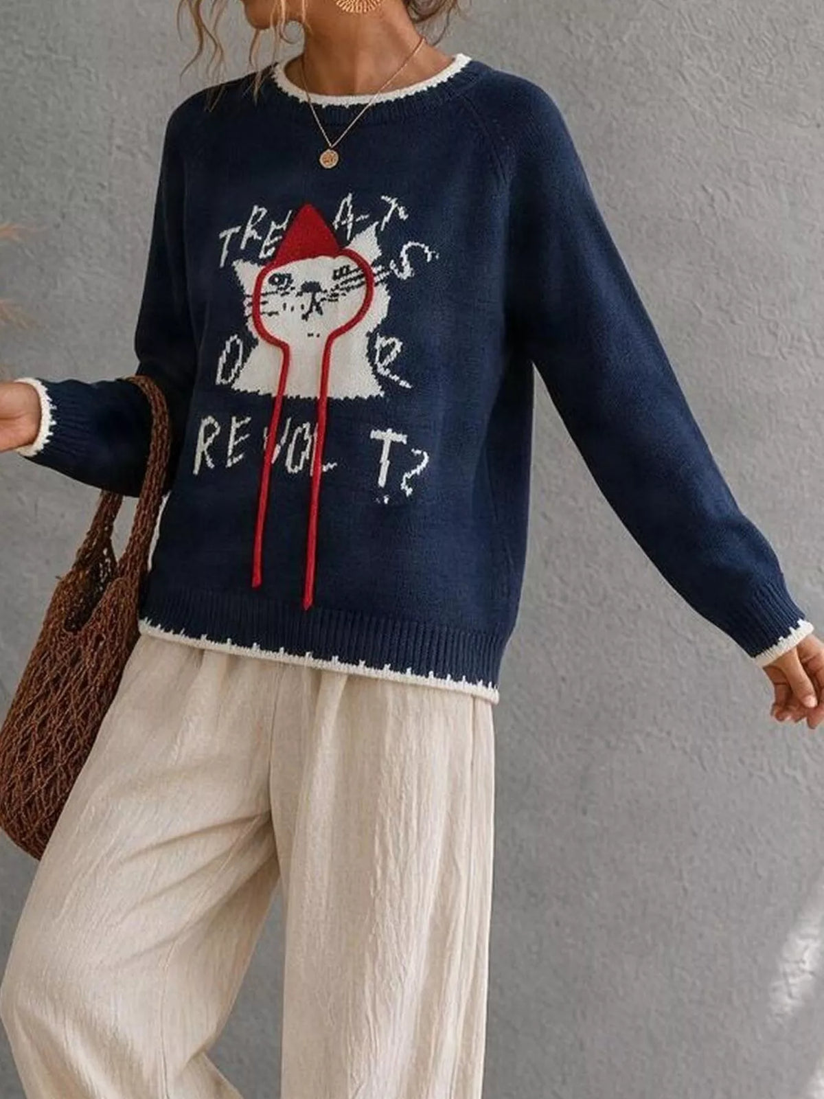 Cat Raglan Sleeve Sweater