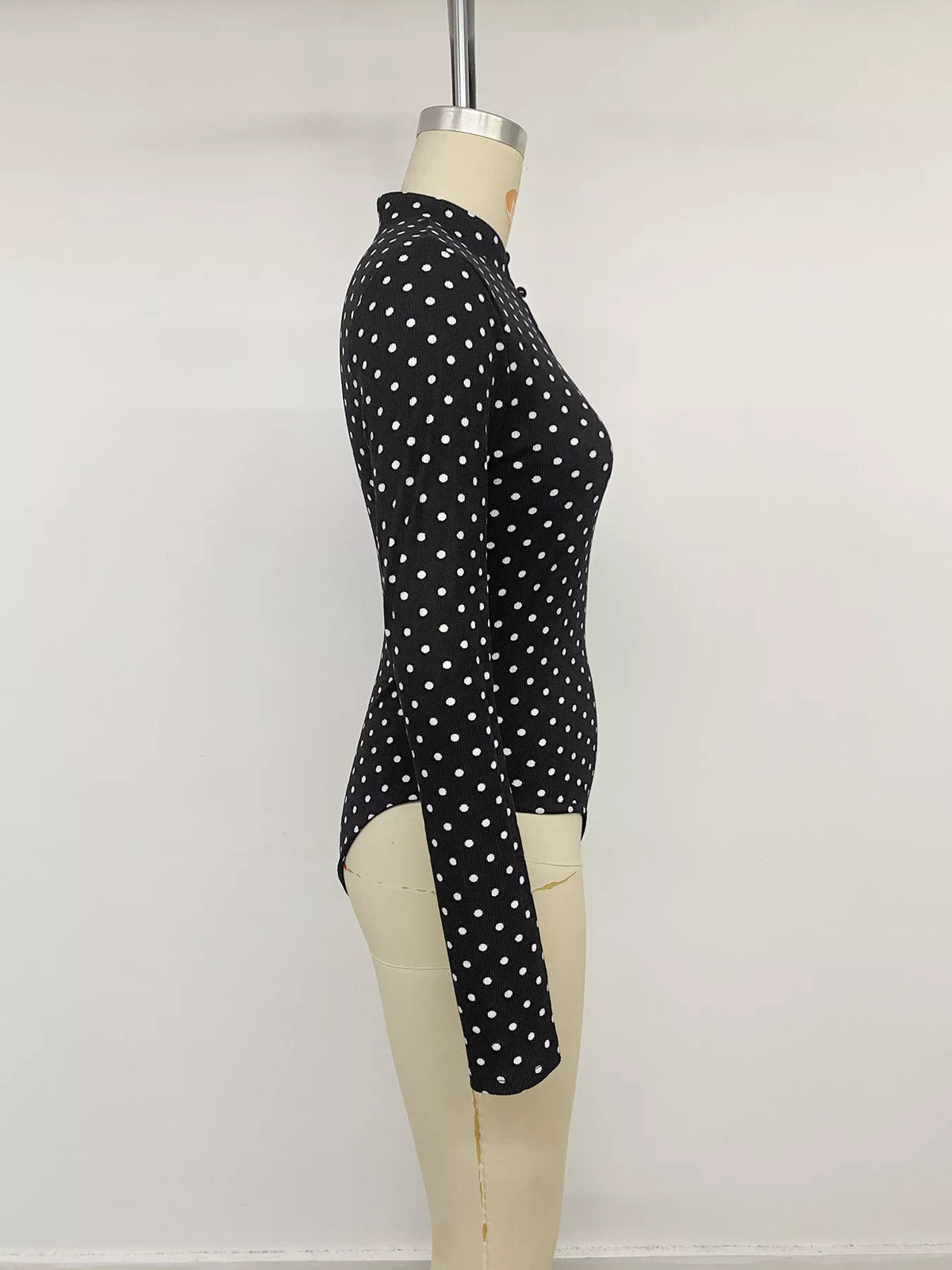 Polka Dot Cutout Long Sleeve Bodysuit