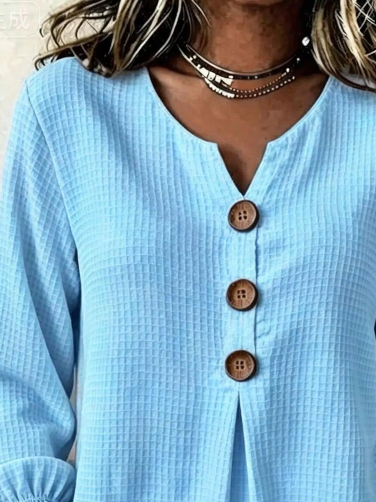Full Size Waffle Knit Flounce Sleeve Blouse Plus Size, view 5