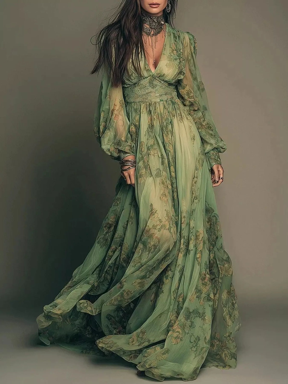 Floral Print V-Neck Maxi Dress - Lilixa.store