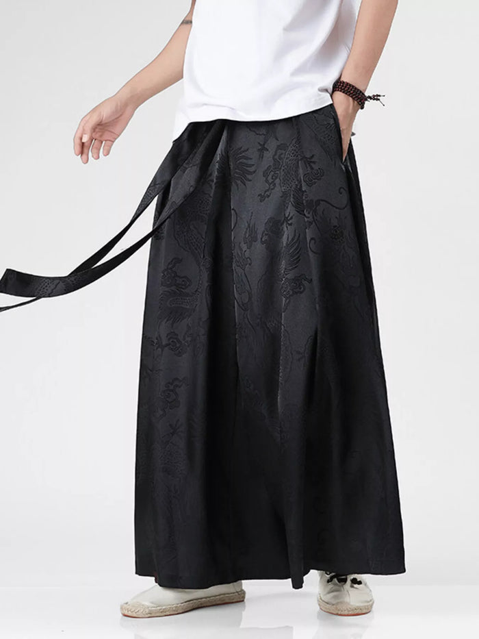 Men's Plus Size Dragon Pattern Wide Leg Pants in Black