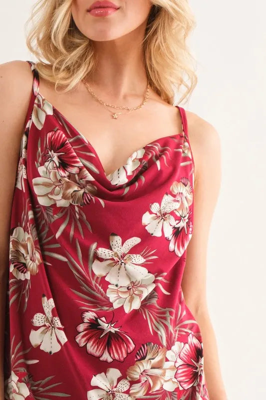And The Why Floral Printed Casual Tank Top in Burgundy, view 4