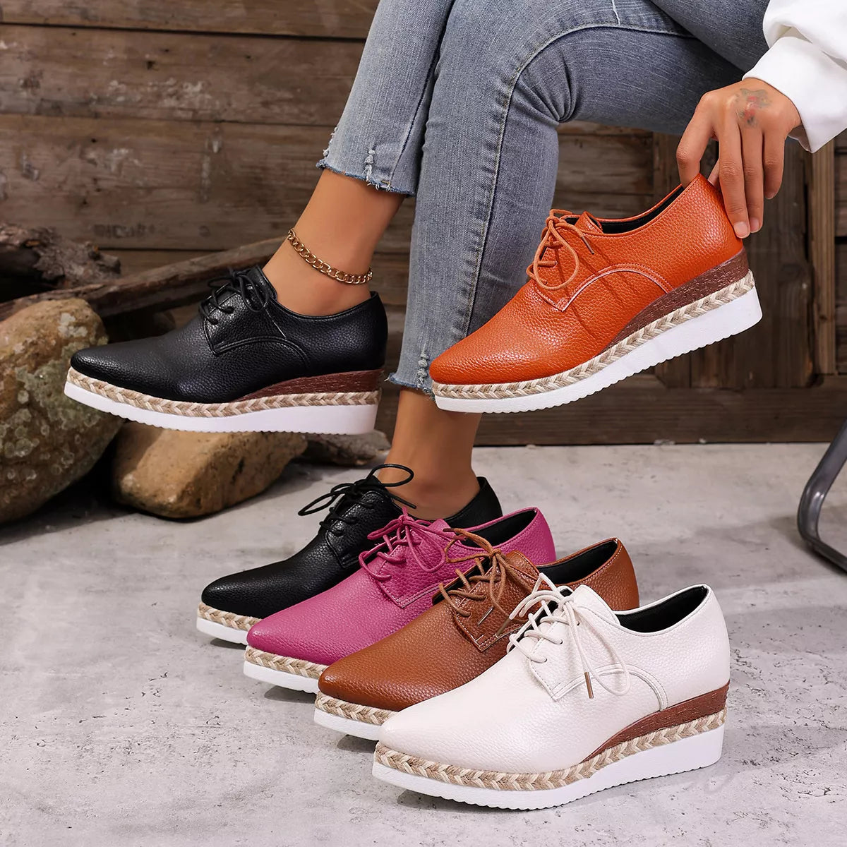 Point Toe Lace Up Sneakers - Lilixa.store
