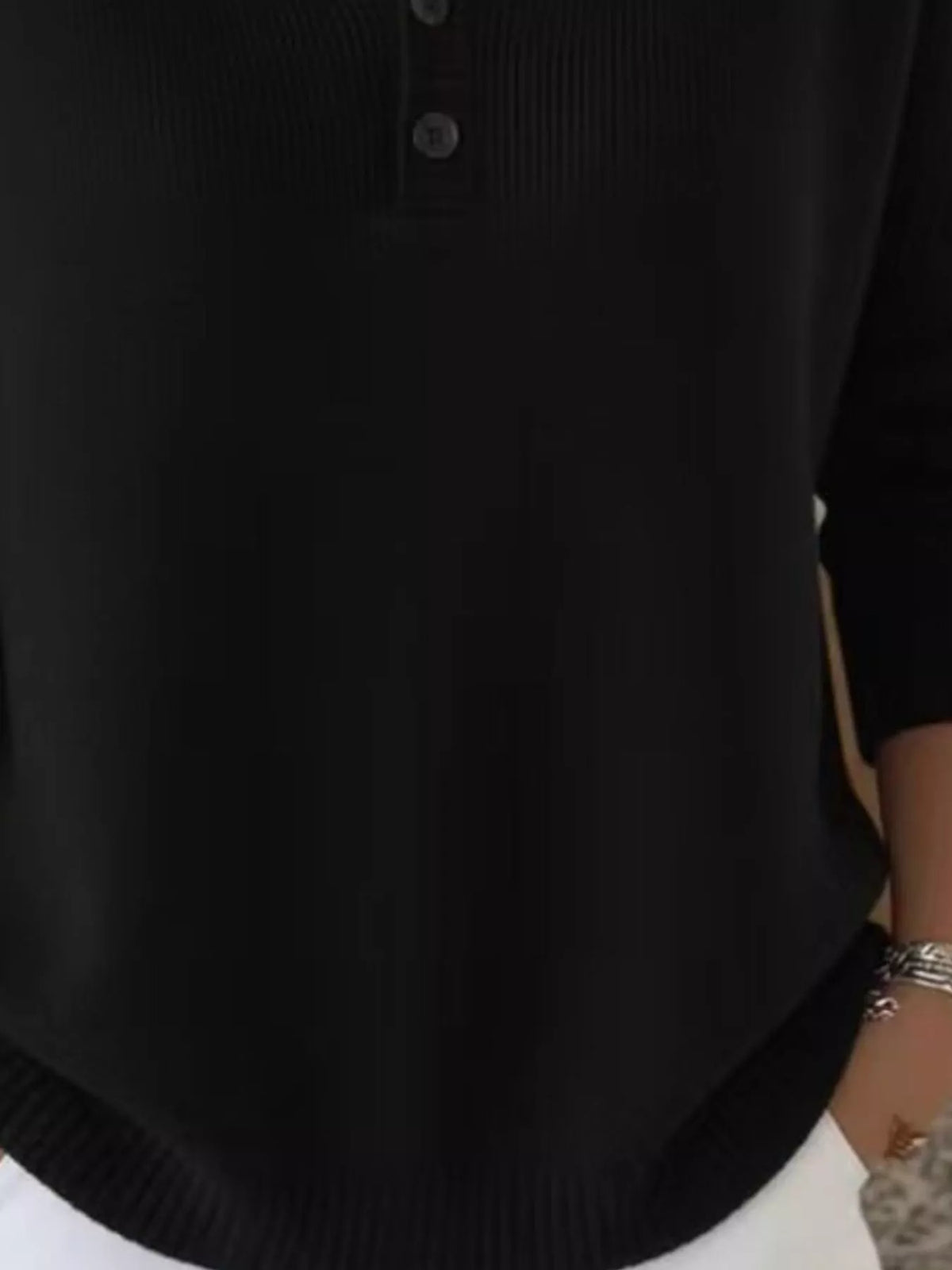 Full Size Button Detail Ribbed Knit Sweater Plus Size