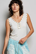 POL Studded Trim Button-Front Ruffle Detail Tank - Lilixa.store
