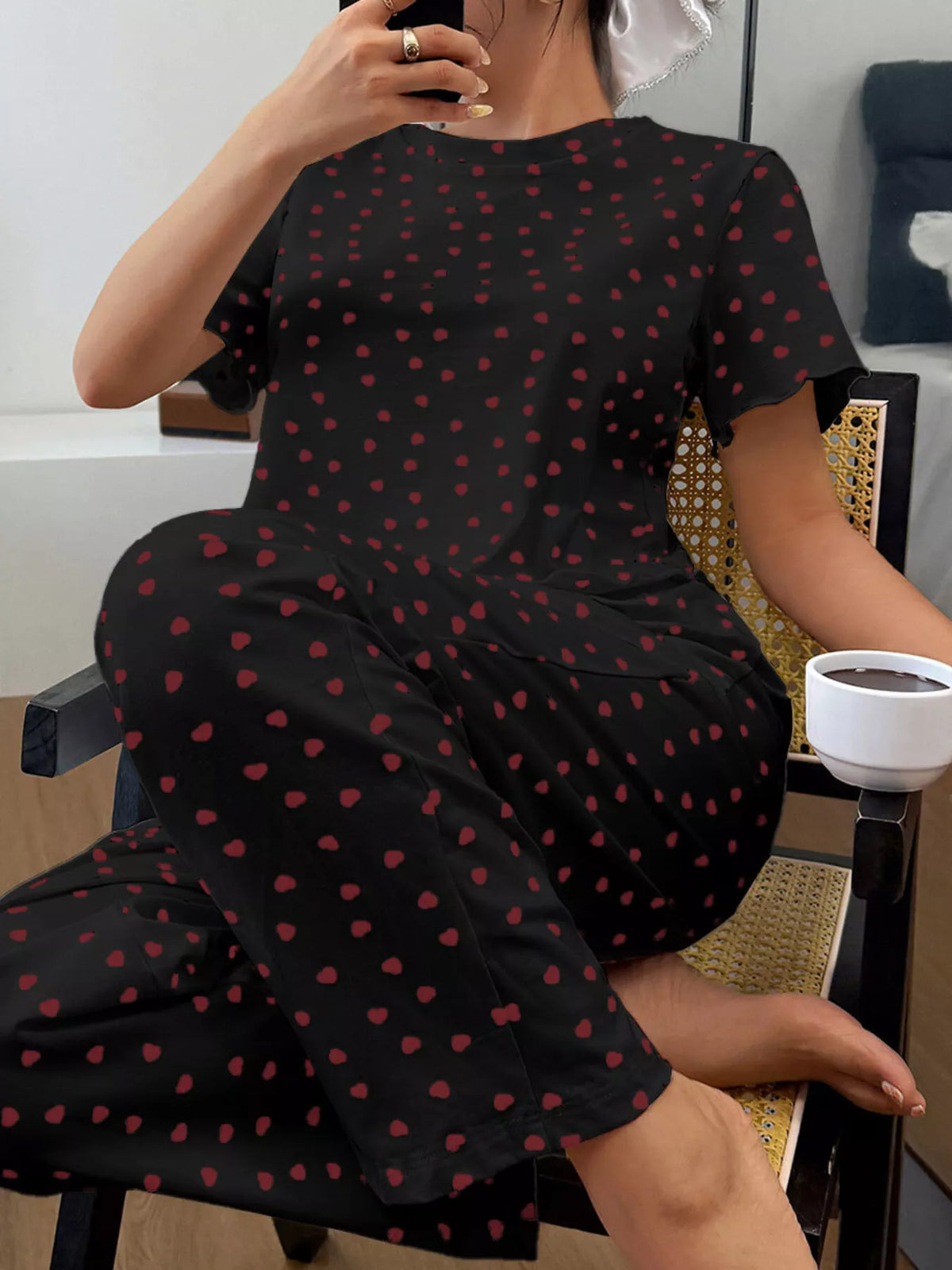 Polka Dot Short Sleeve Top and Shorts Set - Lilixa.store