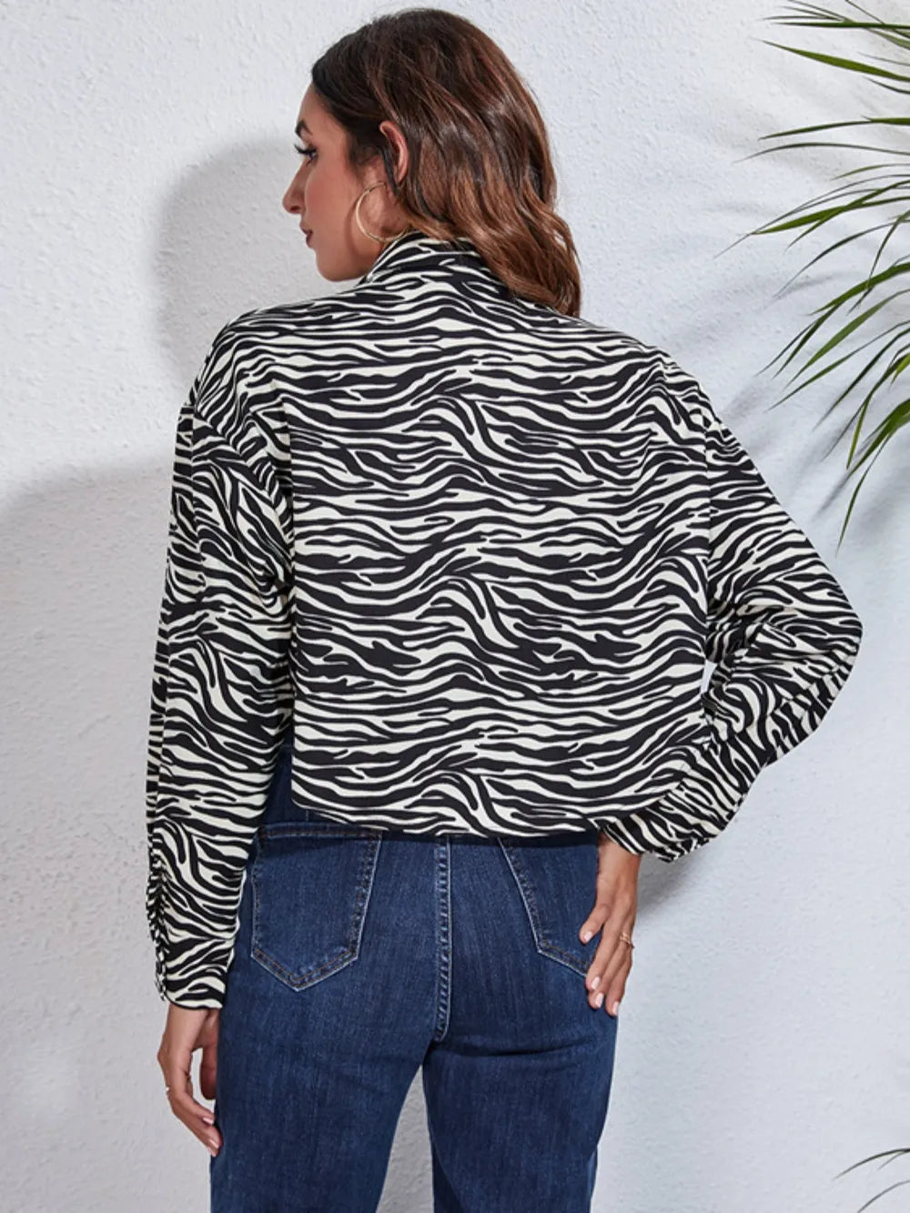 Button Down Printed Cropped Jacket, view 4