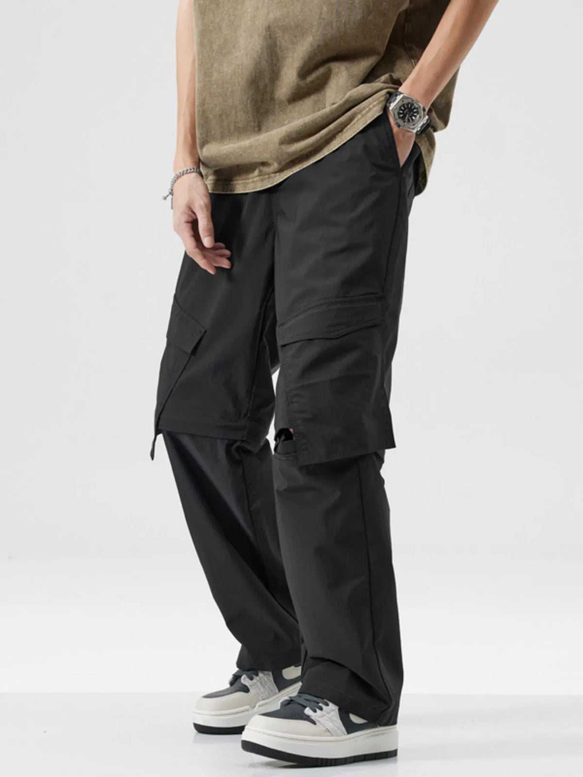Men's Full Size Wide Leg Cargo Pants Plus Size in Black