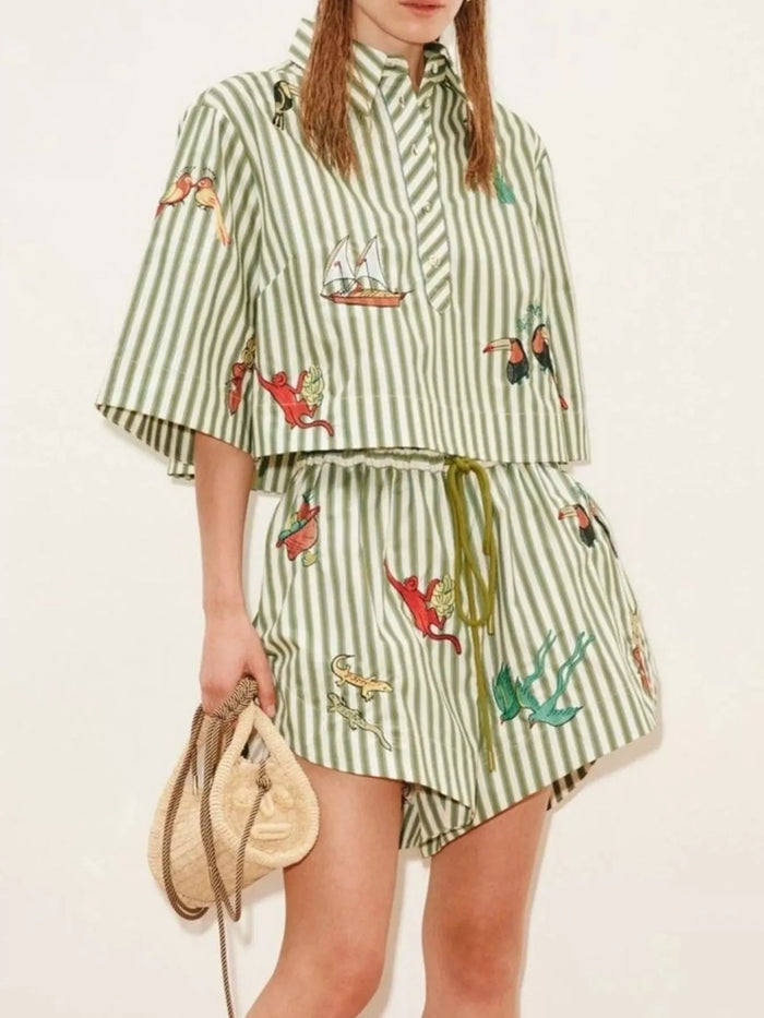 Printed Striped Shirt and Shorts Set - Lilixa.store