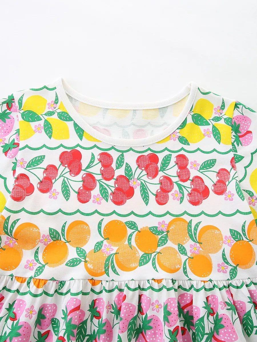 Children's Fruit Print Tiered Dress - Lilixa.store