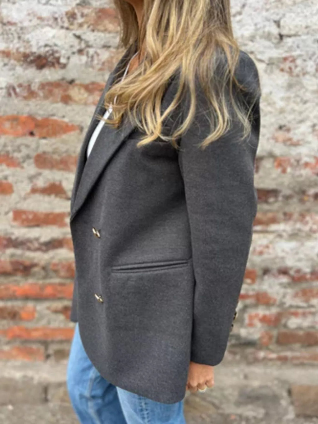 Full Size Double Breasted Long Sleeve Blazer Plus Size - Lilixa.store