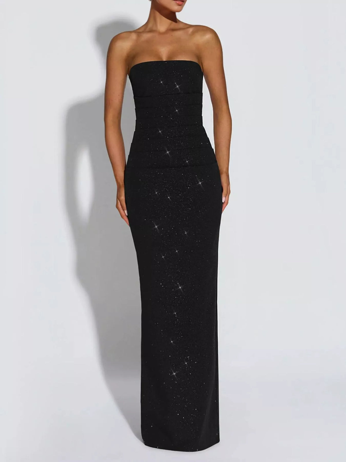 Slit Glitter Tube Maxi Dress with Scarf - Lilixa.store